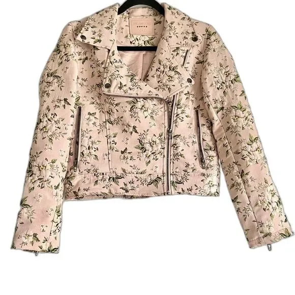 Blank NYC Pink Jacquard Floral Moto Jacket Size Small